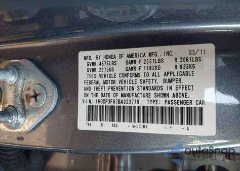 2011 Honda Accord 3.5 Ex-L z USA, uszkodzony, nr VIN 1HGCP3F87BA023779